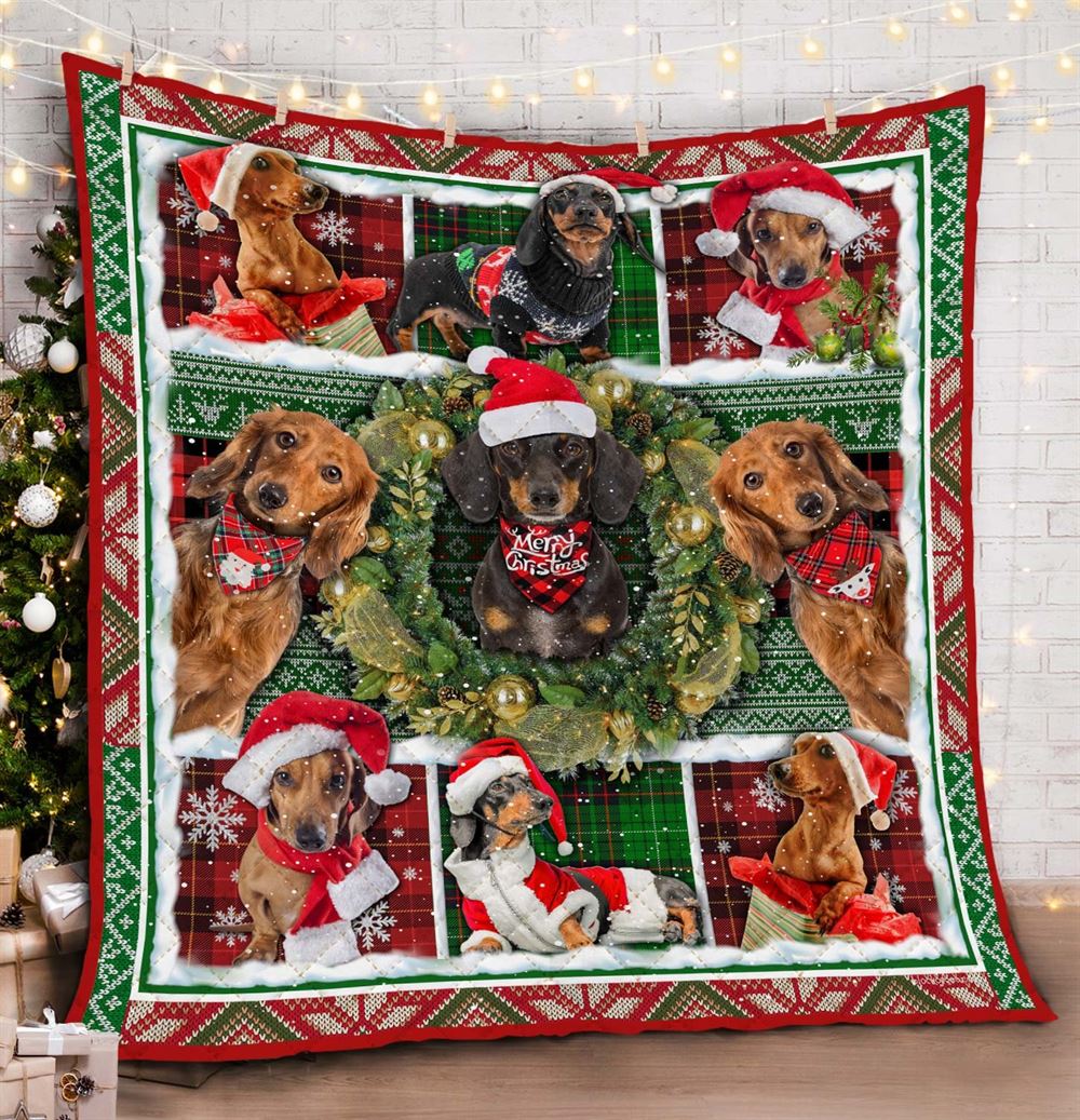 Wiener Dog Christmas Quilt Blanket