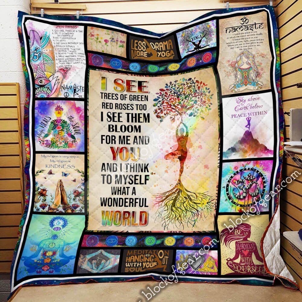 Yoga And I Think To Myself What A Wonderful World Quilt Blanket