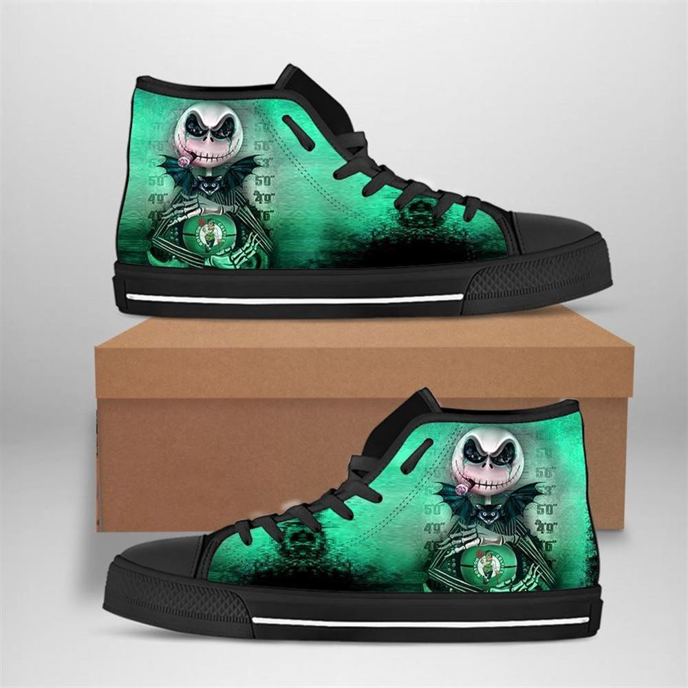 Boston Celtics Nba Basketball Jack Skellington High Top Vans Shoes