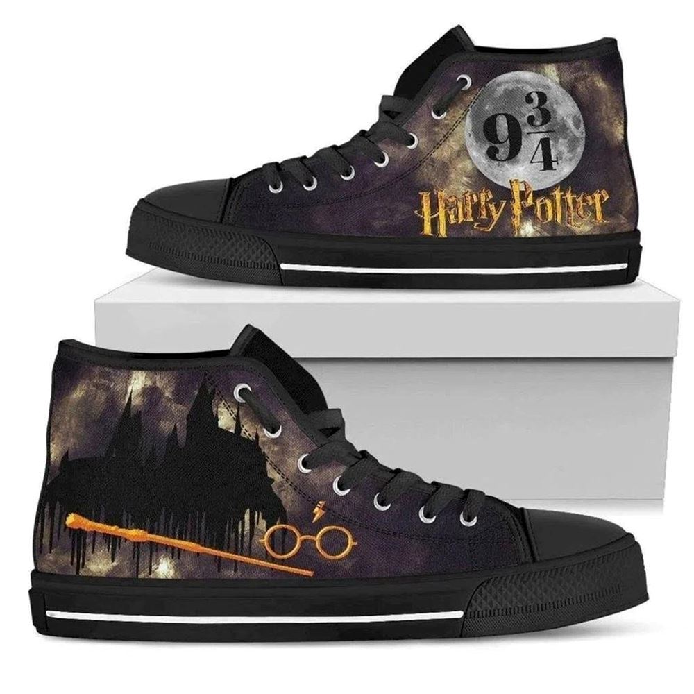 Harry Magical Wizard Potter Inspired Moon High Top Canvas Shoes Gift For Mom Gift For Dad Birthday Gift