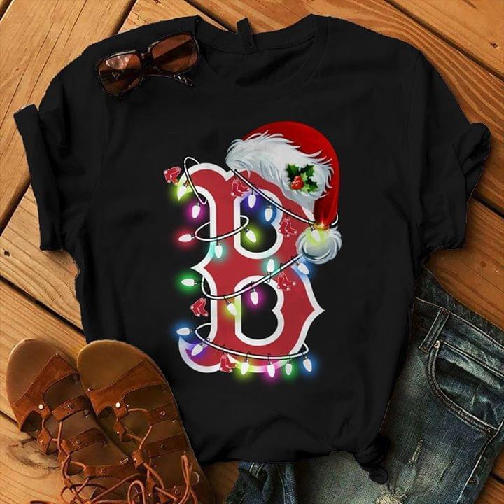 Mlb Boston Red Sox Santa Hat Fairy Light Christmas T Shirt Sweater Plus Size Up To 5xl