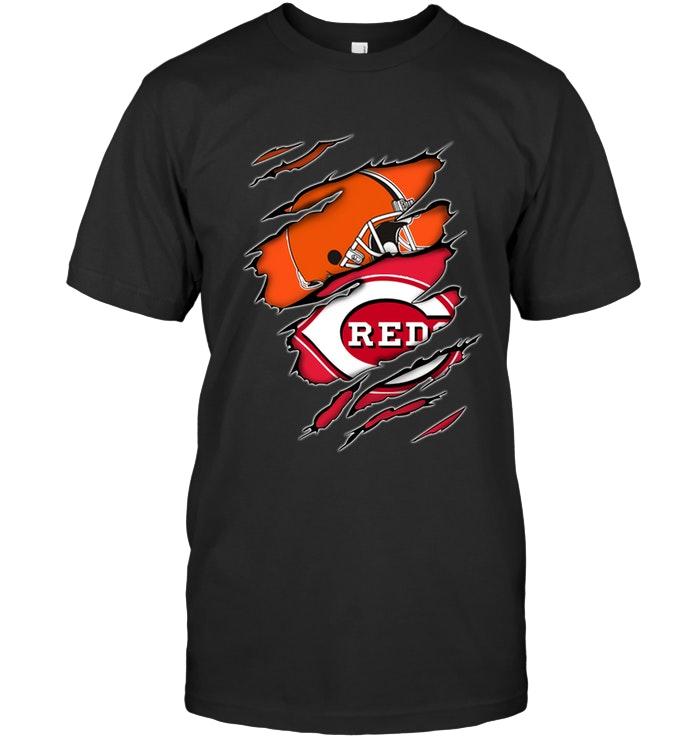 Mlb Cincinnati Reds Cleveland Browns And Cincinnati Reds Layer Under Ripped Shirt Tshirt Plus Size Up To 5xl