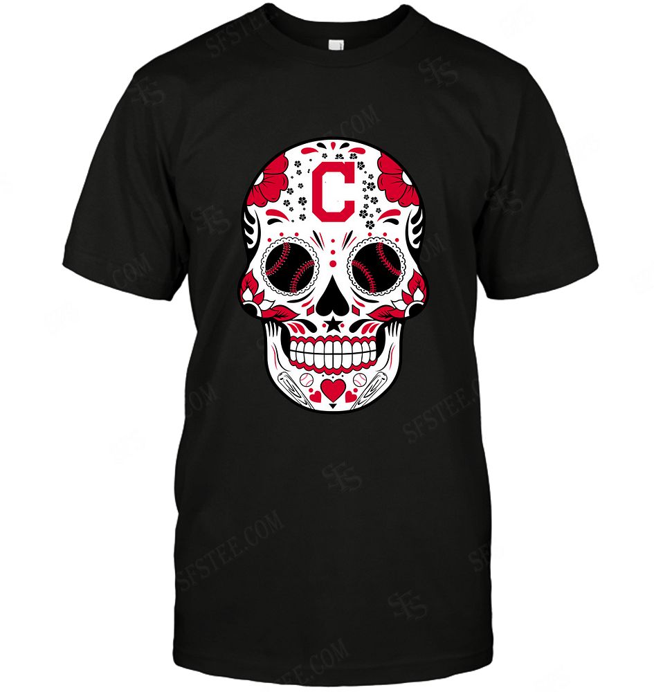 Mlb Cleveland Indians Skull Rock With Flower Shirt Plus Size Up To 5xl