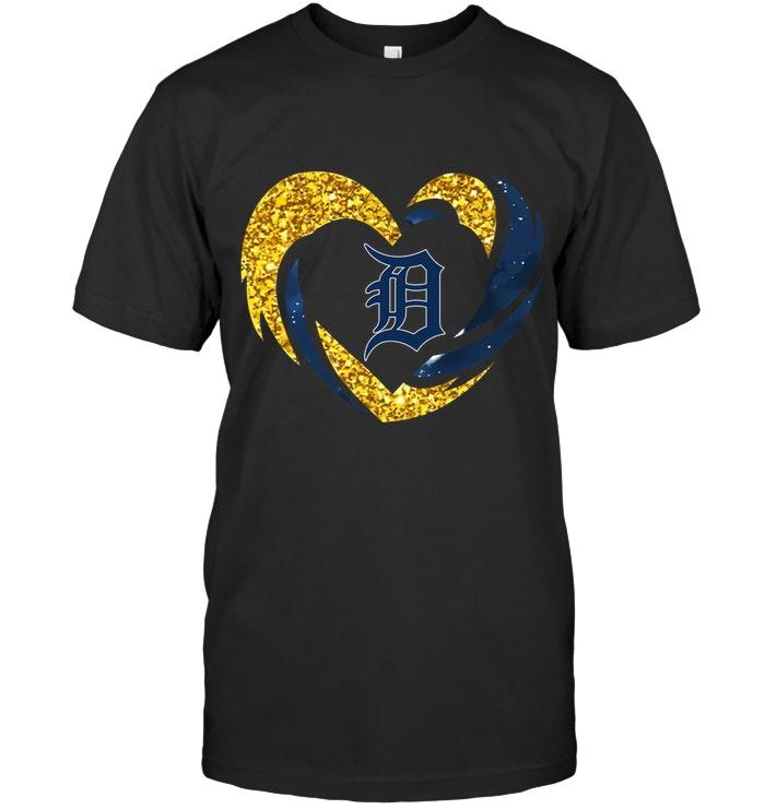 Mlb Detroit Tigers Heart Love Golden Glitter Pattern Hurricane Shirt Size Up To 5xl