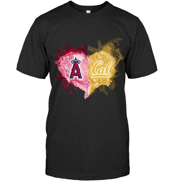 Mlb Los Angeles Angels And California Golden Bears Flaming Heart Fan T Shirt Long Sleeve Size Up To 5xl