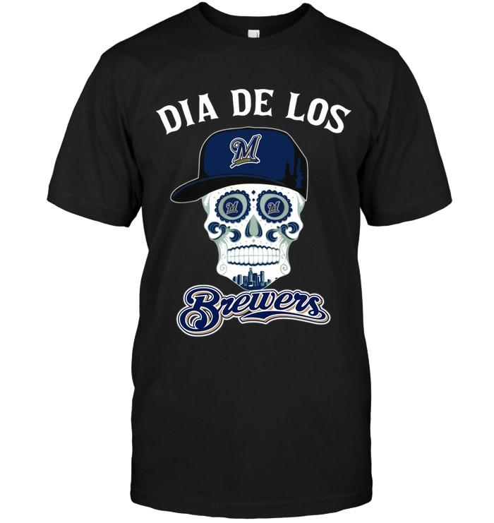 Mlb Milwaukee Brewers Dia De Los Milwaukee Brewers Sugar Skull Poco Loco Shirt Long Sleeve Plus Size Up To 5xl