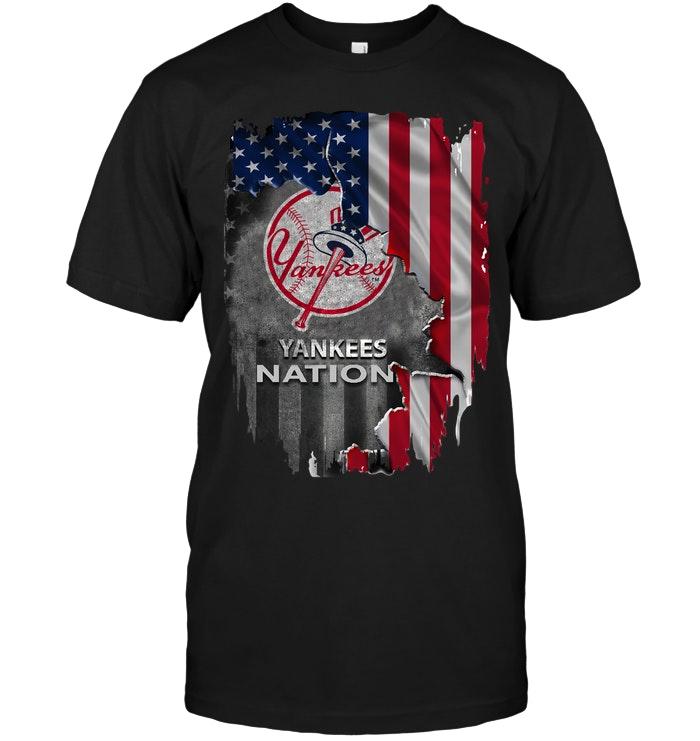 Mlb New York Yankees Nation American Flag Ripped Shirt Tshirt Plus Size Up To 5xl