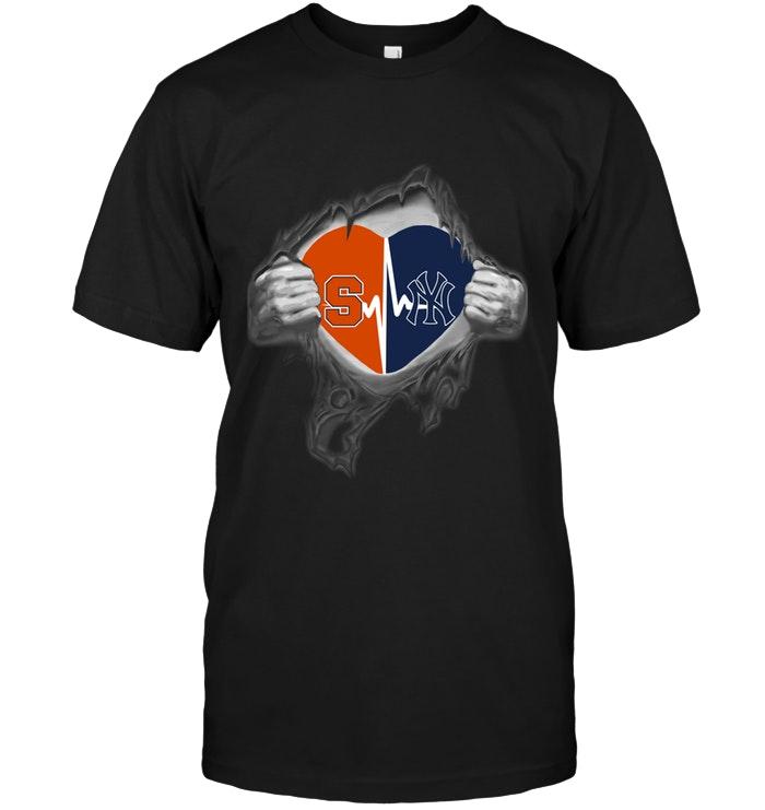 Mlb New York Yankees Syracuse Orange New York Yankees Love Heartbeat Ripped Shirt Shirt Size Up To 5xl