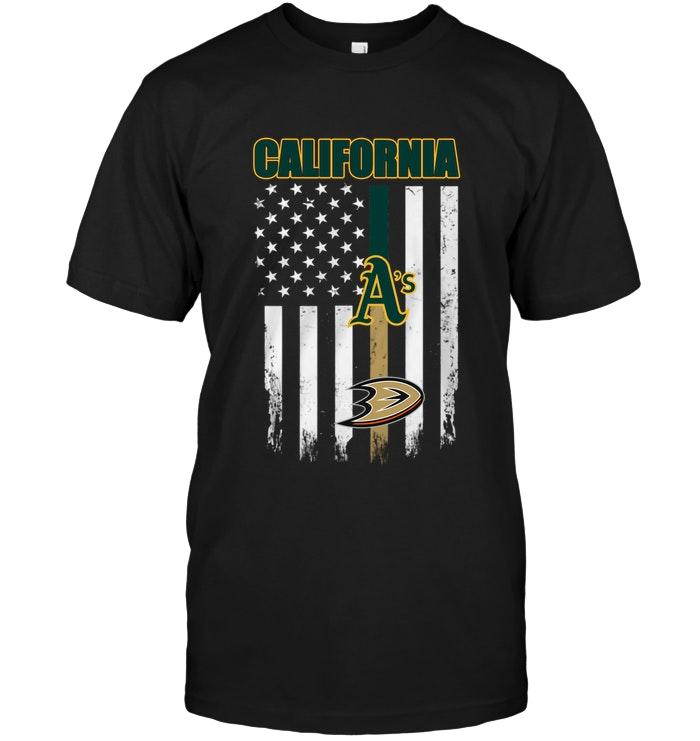 Mlb Oakland Athletics California Oakland Athletics Anaheim Ducks American Flag Shirt Long Sleeve Size Up To 5xl