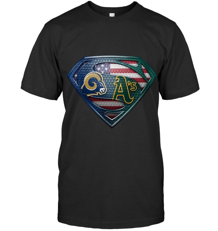 Mlb Oakland Athletics Los Angeles Rams And Oakland Athletics Superman American Flag Layer Shirt Shirt Size Up To 5xl