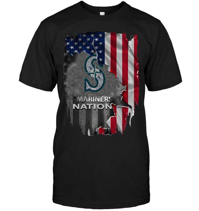 Mlb Seattle Mariners Nation American Flag Ripped Shirt Long Sleeve Size Up To 5xl