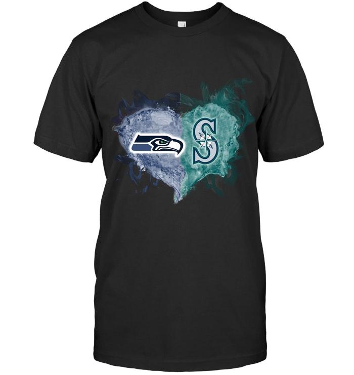 Mlb Seattle Mariners Seattle Seahawks And Seattle Mariners Flaming Heart Fan T Shirt Tshirt Size Up To 5xl