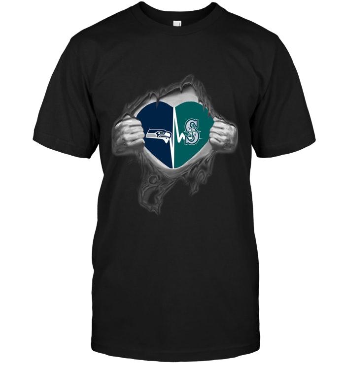 Mlb Seattle Mariners Seattle Seahawks Seattle Mariners Love Heartbeat Ripped Shirt Sweater Plus Size Up To 5xl