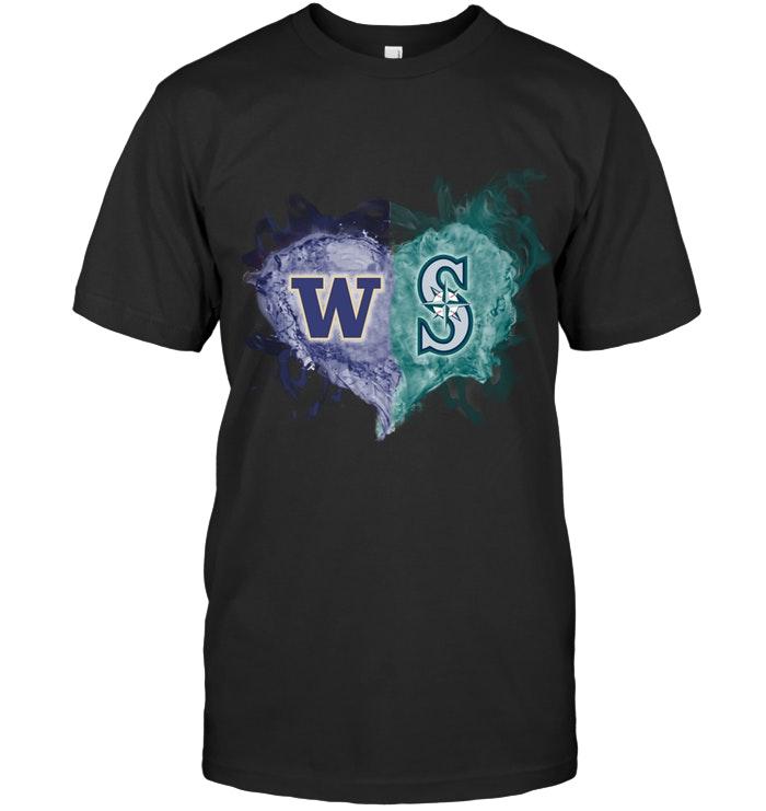 Mlb Seattle Mariners Washington Huskies And Seattle Mariners Flaming Heart Fan T Shirt Long Sleeve Size Up To 5xl