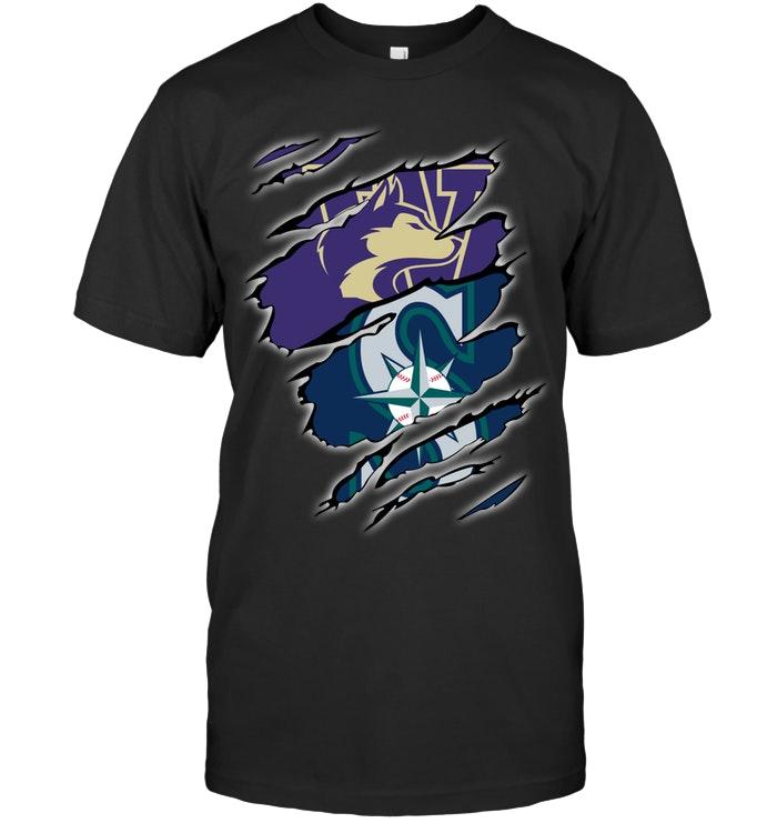 Mlb Seattle Mariners Washington Huskies And Seattle Mariners Layer Under Ripped Shirt Shirt Plus Size Up To 5xl