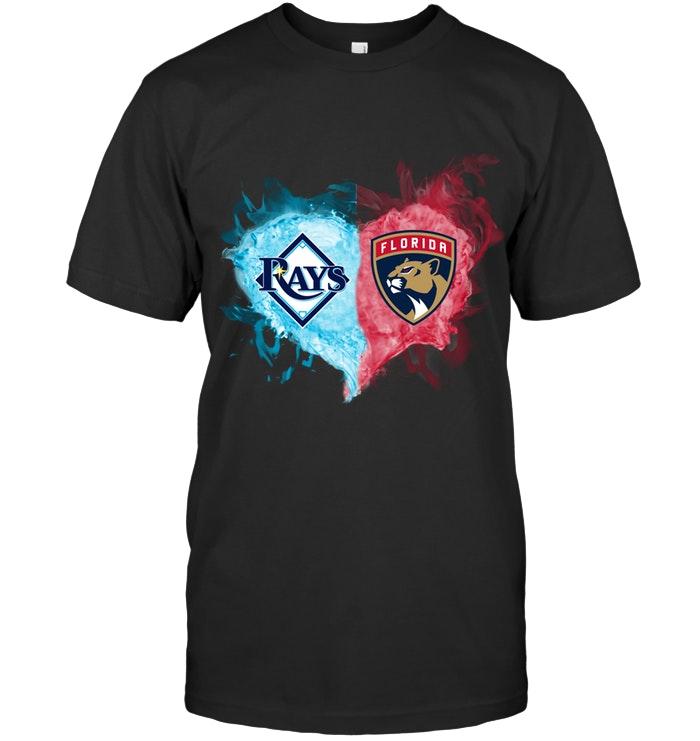 Mlb Tampa Bay Rays And Florida Panthers Flaming Heart Fan T Shirt Tshirt Plus Size Up To 5xl