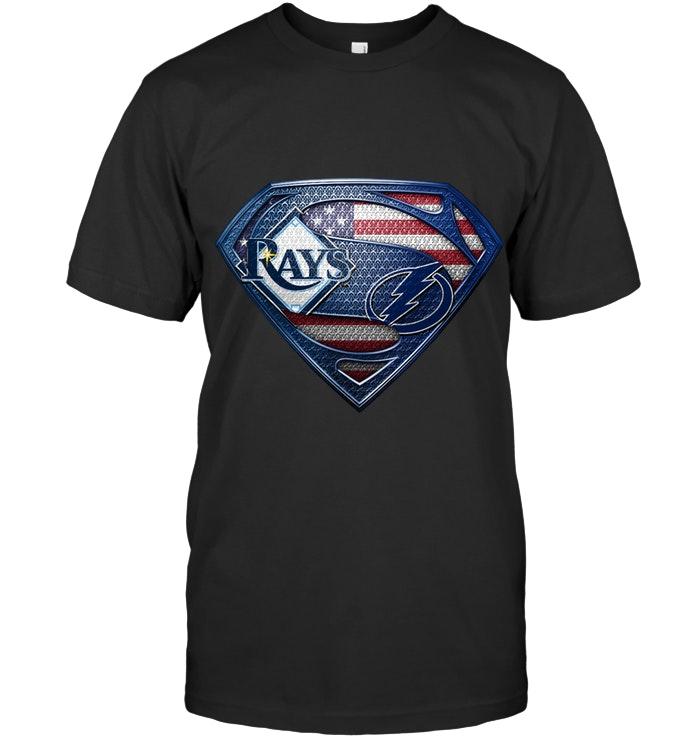 Mlb Tampa Bay Rays And Tampa Bay Lightning Superman American Flag Layer Shirt Long Sleeve Plus Size Up To 5xl