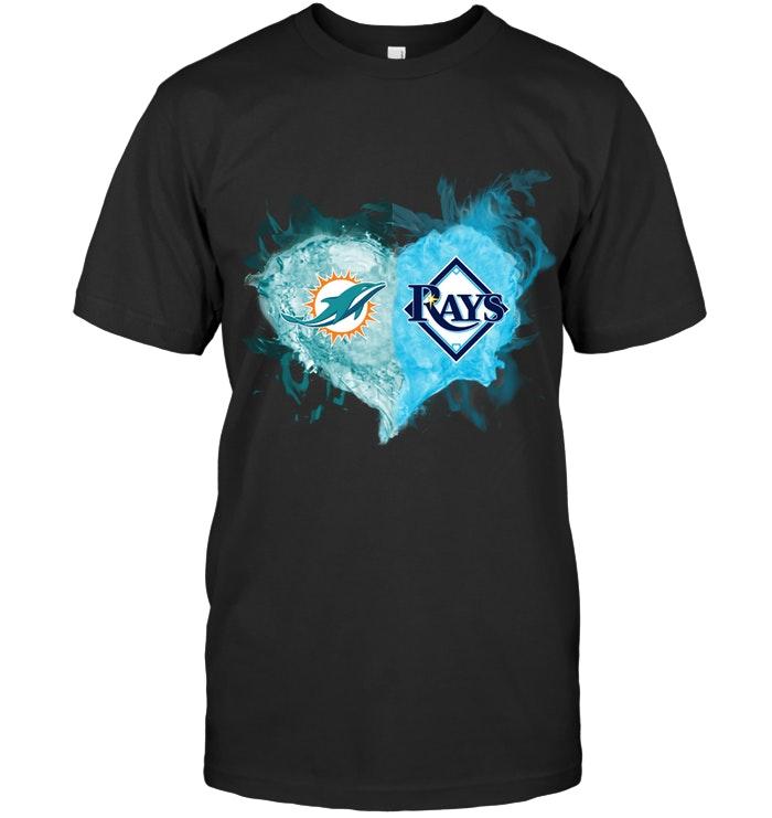 Mlb Tampa Bay Rays Miami Dolphins And Tampa Bay Rays Flaming Heart Fan T Shirt Plus Size Up To 5xl