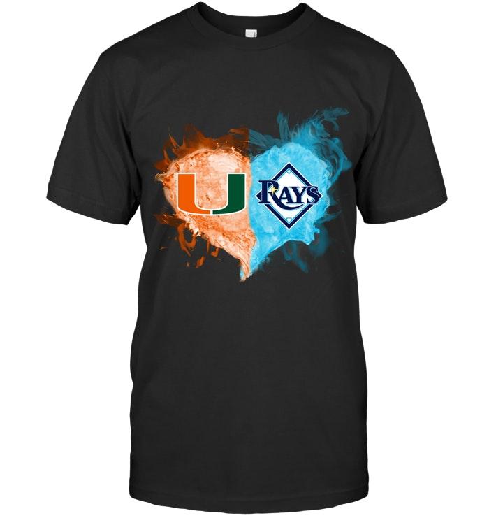 Mlb Tampa Bay Rays Miami Hurricanes And Tampa Bay Rays Flaming Heart Fan T Shirt Shirt Size Up To 5xl