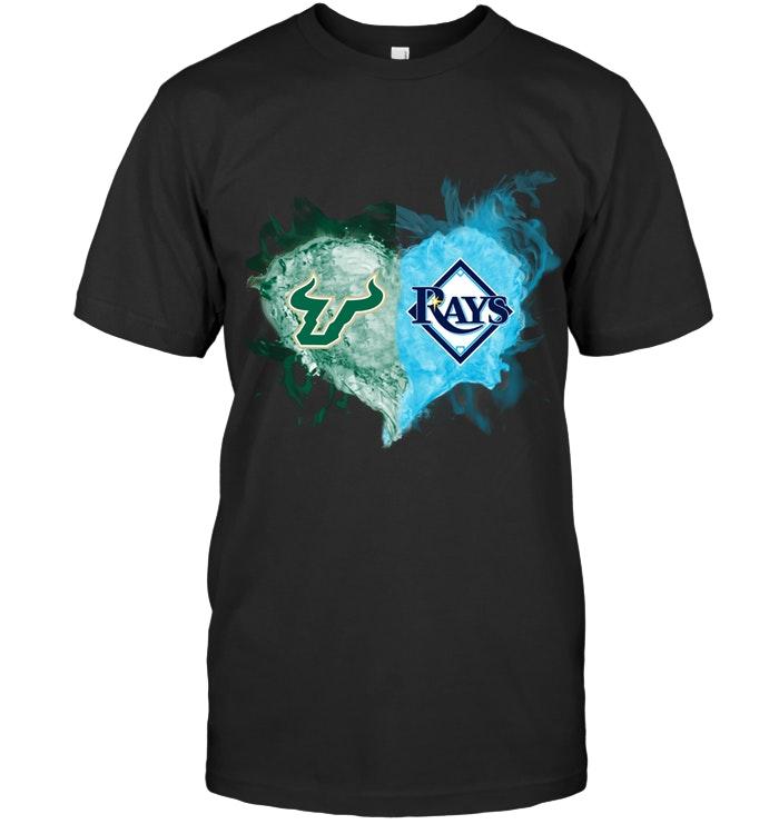 Mlb Tampa Bay Rays South Florida Bulls And Tampa Bay Rays Flaming Heart Fan T Shirt Shirt Size Up To 5xl