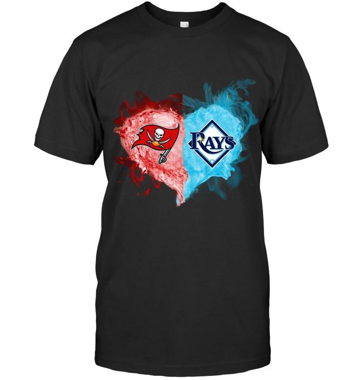 Mlb Tampa Bay Rays Tampa Bay Buccaneers And Tampa Bay Rays Flaming Heart Fan T Shirt Sweater Size Up To 5xl