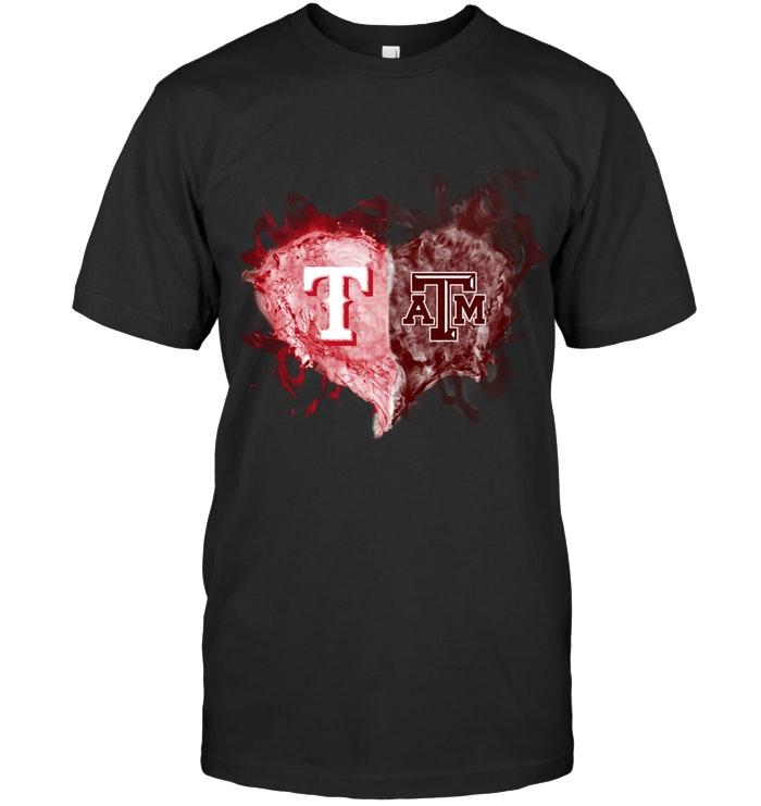 Mlb Texas Rangers And Texas A M Aggies Flaming Heart Fan T Shirt Tank Top Plus Size Up To 5xl