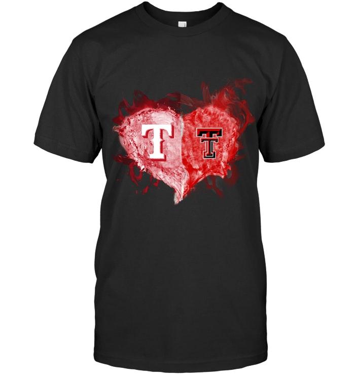 Mlb Texas Rangers And Texas Tech Red Raiders Flaming Heart Fan T Shirt Shirt Plus Size Up To 5xl