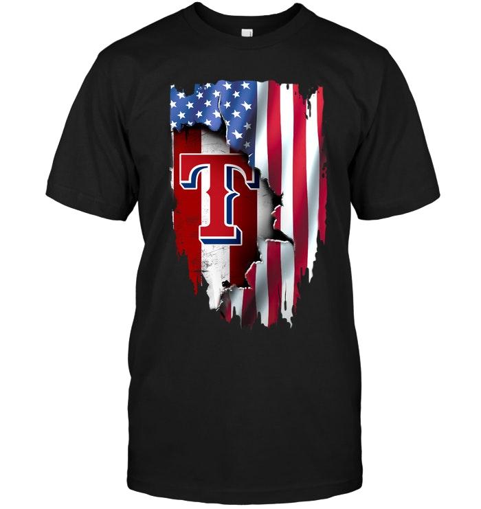 Mlb Texas Rangers Flag Ripped American Flag Shirt Long Sleeve Plus Size Up To 5xl