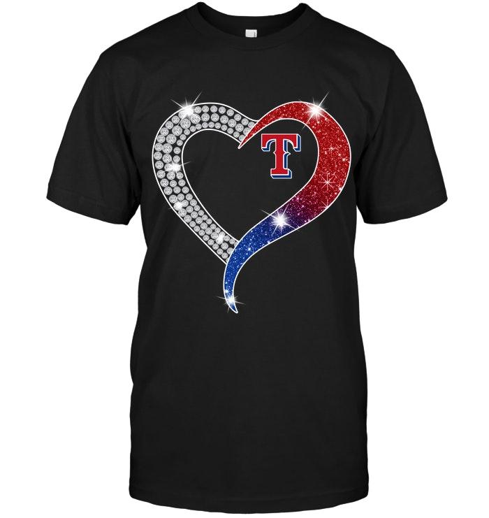 Mlb Texas Rangers Glitter Diamond Heart Shirt White Tshirt Plus Size Up To 5xl