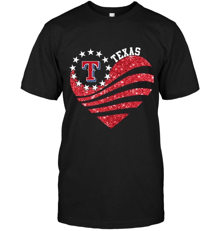 Mlb Texas Rangers Glitter Heart Shirt Tshirt Plus Size Up To 5xl