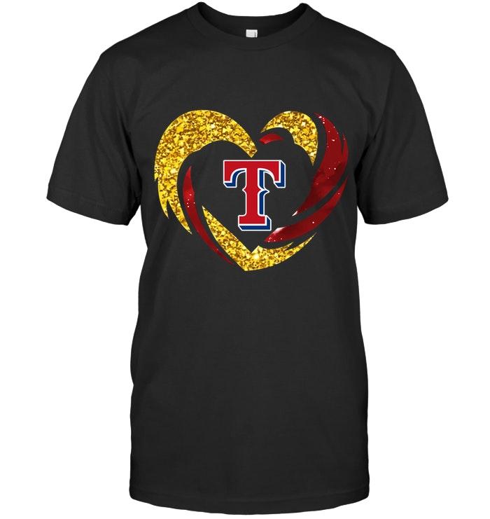 Mlb Texas Rangers Heart Love Golden Glitter Pattern Hurricane Shirt Plus Size Up To 5xl