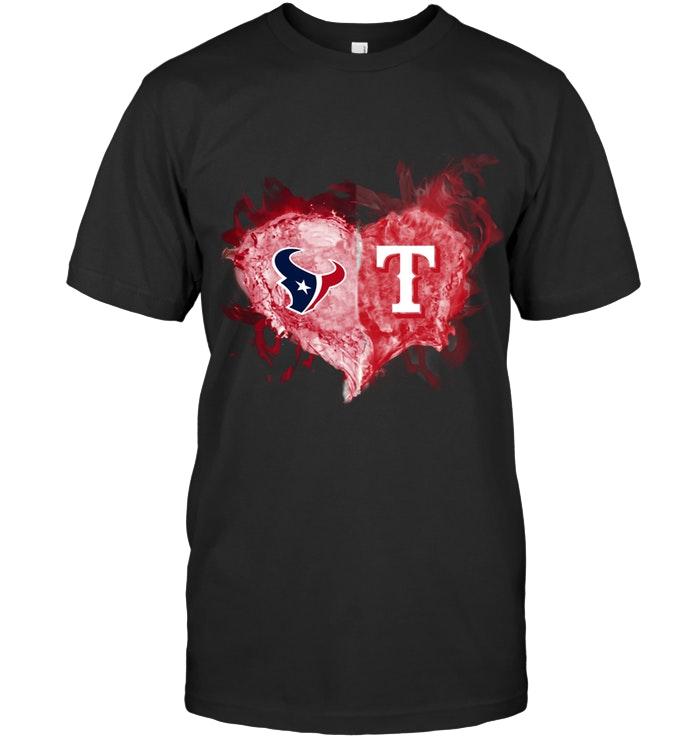 Mlb Texas Rangers Houston Texans And Texas Rangers Flaming Heart Fan T Shirt Tshirt Plus Size Up To 5xl