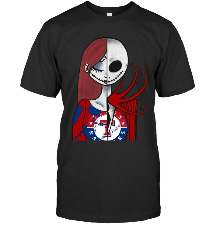 Mlb Texas Rangers Jack Skellington Sally Halloween Fan Shirt Tshirt Size Up To 5xl