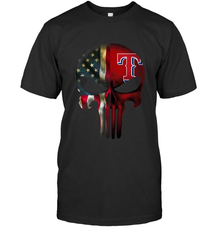 Mlb Texas Rangers Skull American Flag Shirt Sweater Size Up To 5xl