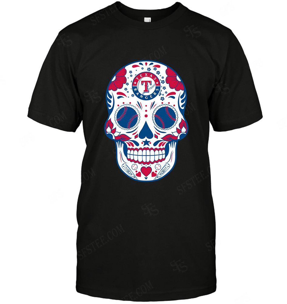 Mlb Texas Rangers Skull Rock With Flower Tank Top Plus Size Up To 5xl