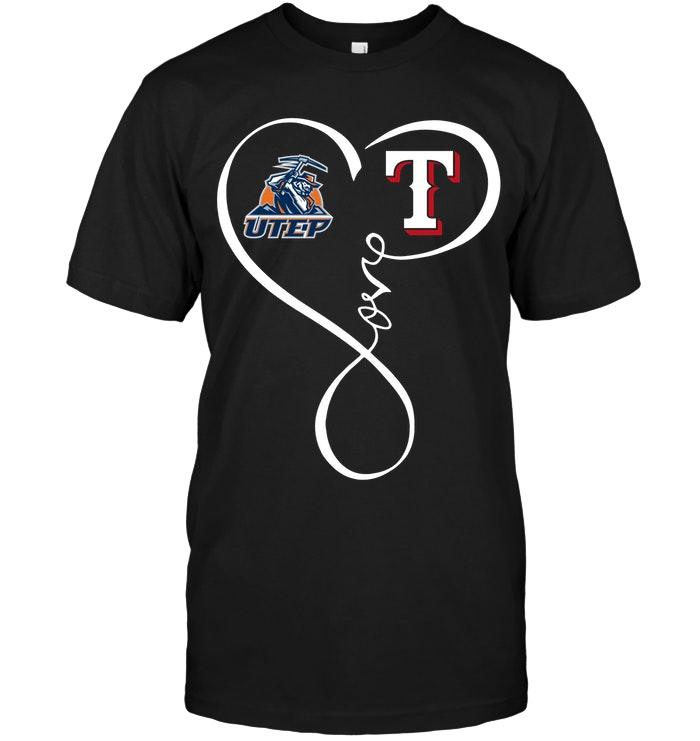 Mlb Texas Rangers Utep Miners Texas Rangers Love Heart Shirt Size Up To 5xl