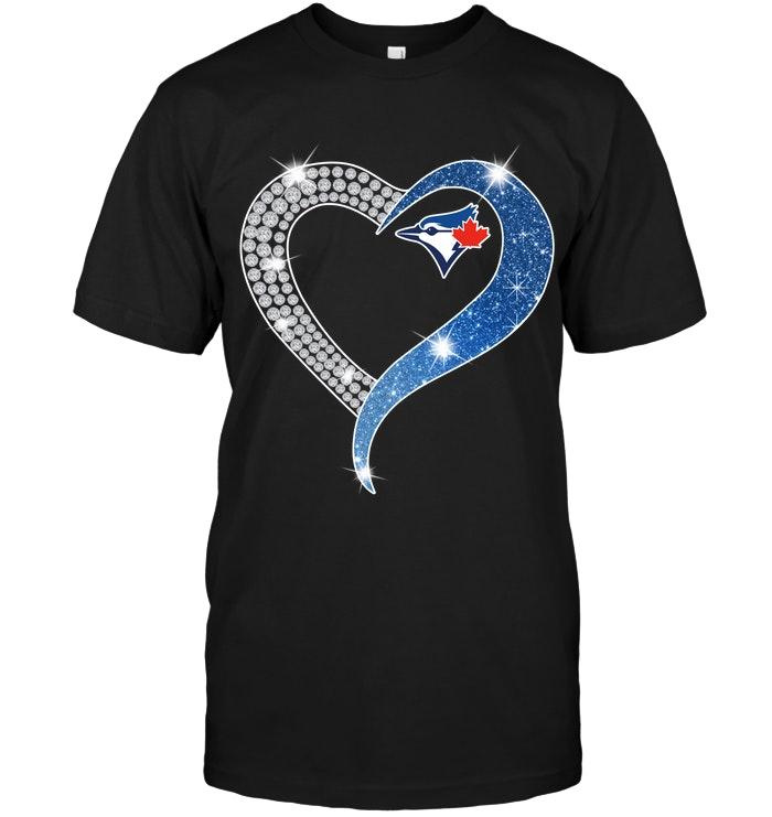 Mlb Toronto Blue Jays Glitter Diamond Heart Shirt White Long Sleeve Plus Size Up To 5xl