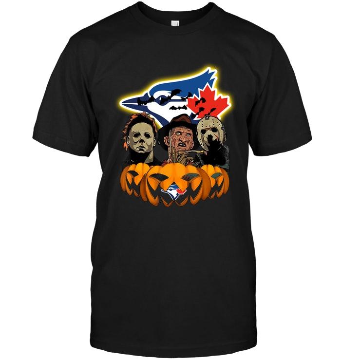 Mlb Toronto Blue Jays Halloween Michael Myers Freddy Krueger Jason Pumpkin Shirt Tshirt Plus Size Up To 5xl