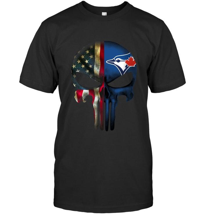 Mlb Toronto Blue Jays Skull American Flag Shirt Sweater Plus Size Up To 5xl