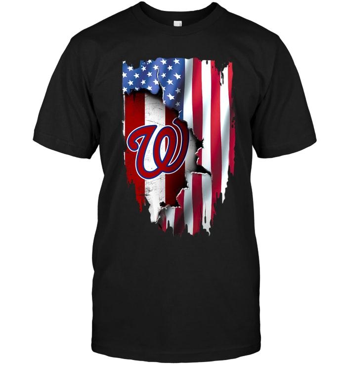 Mlb Washington Nationals Flag Ripped American Flag Shirt Sweater Size Up To 5xl