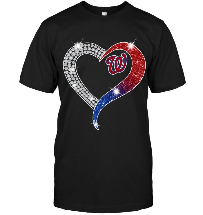 Mlb Washington Nationals Glitter Diamond Heart Shirt Long Sleeve Plus Size Up To 5xl