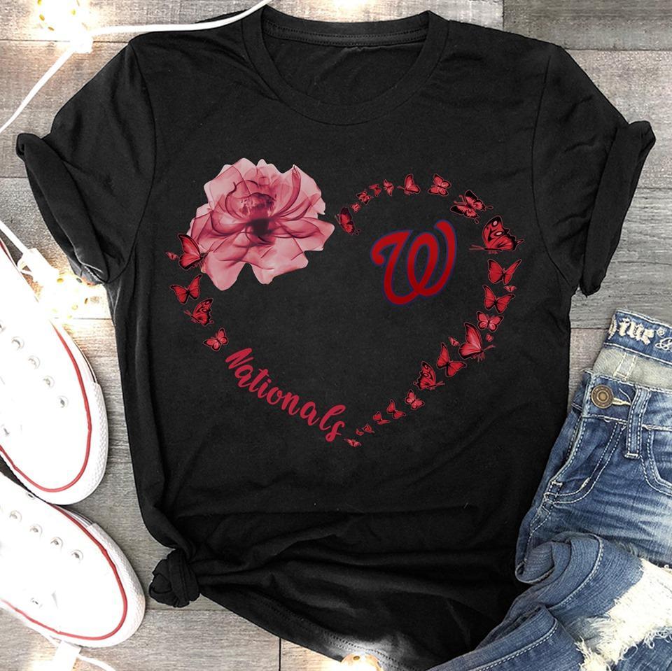 Mlb Washington Nationals Heart Butterflies Rose T Shirt Long Sleeve Size Up To 5xl