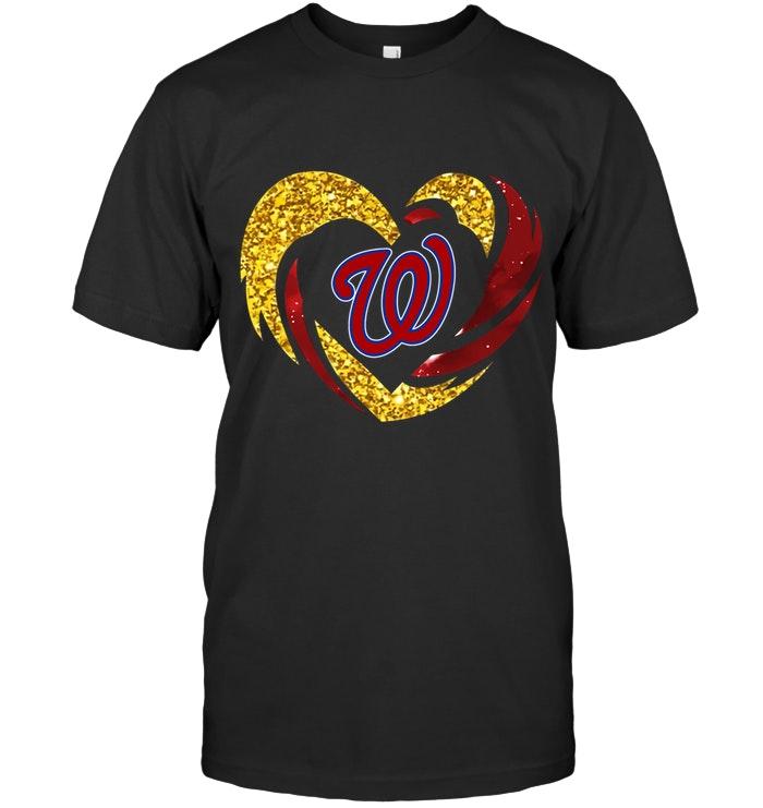 Mlb Washington Nationals Heart Love Golden Glitter Pattern Hurricane Shirt Size Up To 5xl