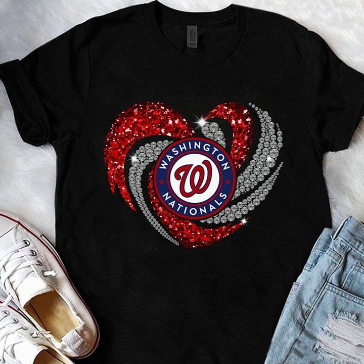 Mlb Washington Nationals Red Glitter Heart Tshirt Plus Size Up To 5xl