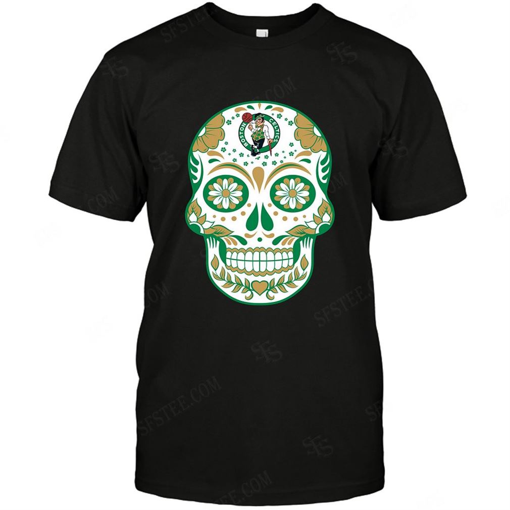 Nba Boston Celtics Skull Rock With Flower T-shirt Hoodie V-neck Size Up To 5xl