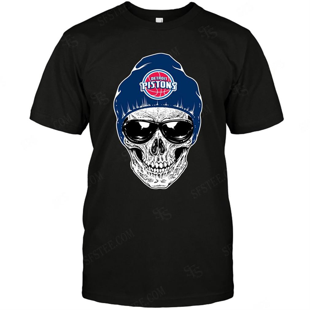 Nba Detroit Pistons Skull Rock With Beanie Tee Hoodie Vneck Size Up To 5xl