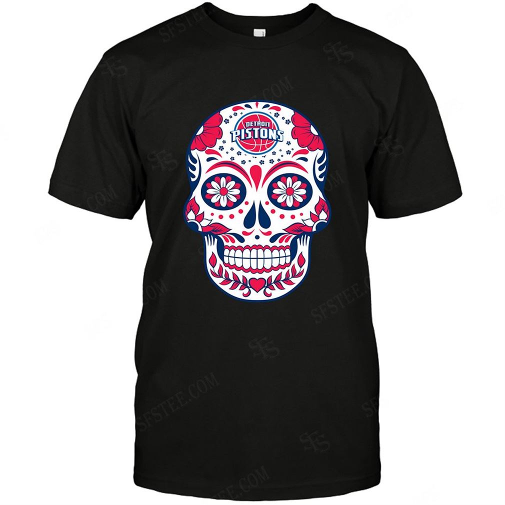 Nba Detroit Pistons Skull Rock With Flower T Shirt Hoodie Vneck Size Up To 5xl