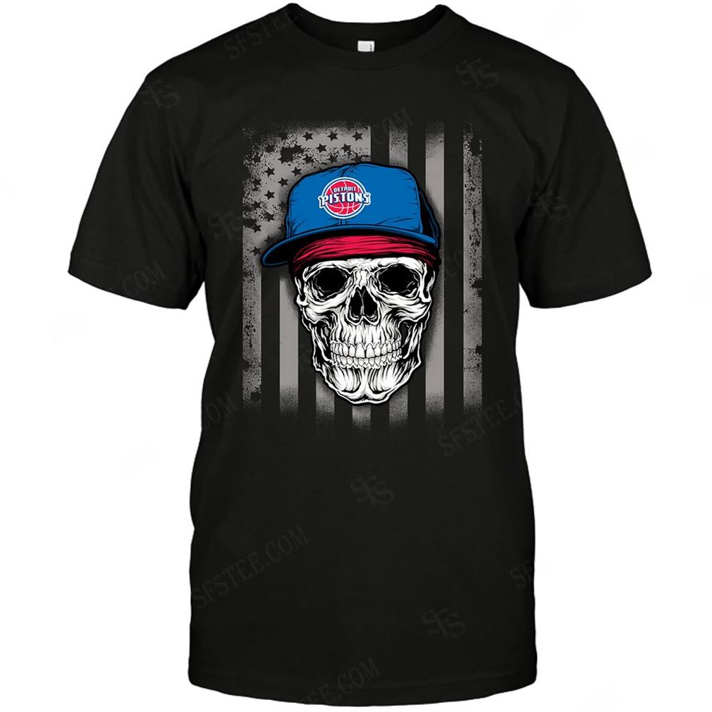 Nba Detroit Pistons Skull Rock With Hat Tee Hoodie Vneck Size Up To 5xl