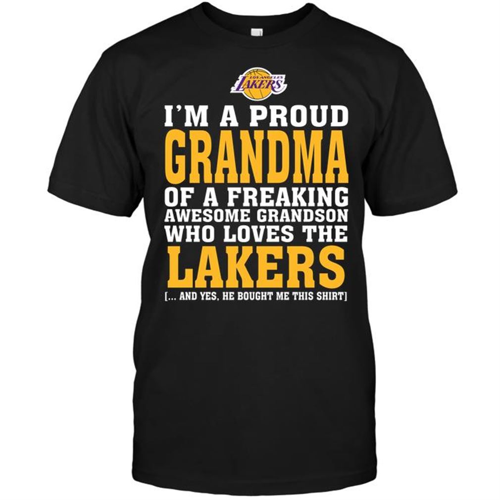 Nba Los Angeles Lakers Im A Proud Grandma Of A Freaking Awesome Grandson Who Loves The Lakers Tee Hoodie V-neck Size Up To 5xl