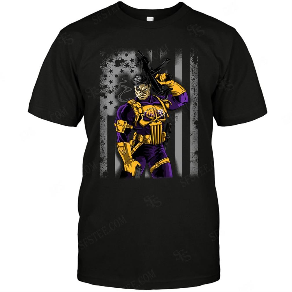 Nba Los Angeles Lakers Punisher Flag Dc Marvel Jersey Superhero Avenger Tshirt Hoodie V-neck Size Up To 5xl